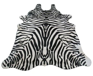 Zebra Cowhide - Zebra Print Cowhide Rug Size: 7' X 6' Upholstery Zebra Cowhide  - Picture 1 of 11