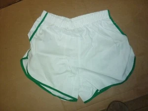 VTG.70's SHORTS SMALL . GYM RUNNING WHITE W/ GREEN STRIPE USA - Picture 1 of 5