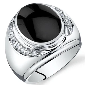 Anillo padrino de ónix de corte ovalado plata esterlina tallas 8 a 13 - Imagen 1 de 3