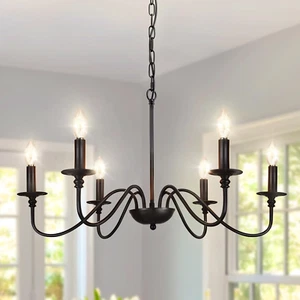 Farmhouse Chandelier for Dining Room: 6-Light Black Industrial Kitchen Island Pe - Picture 1 of 12
