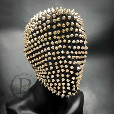 Gold Studded Spike Mask Halloween Over the Head Full Face Yeezus Masquerade Mask - Image 1 of 3