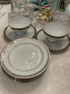 German - continental China -Silver Color Rim- 6 Dessert Plates & 2 Cup & Saucer - Picture 1 of 2