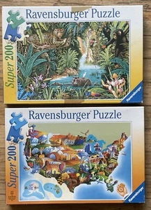 2 Ravensburger Super 200 Piece Jigsaw Puzzles -In the Jungle & U.S.A Attractions - Picture 1 of 5
