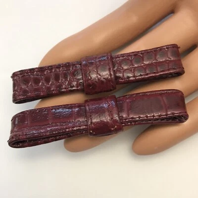 2 Delsol Vintage French Hair Bow Barrette Faux Croc Gator Skin Deep Plum France - Image 1 of 4