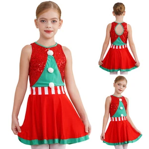 Kids Girl's Outwear Sequin Xmas Dress Cutout Dresses A-Line Uniform Ballet Tutu - Picture 1 of 19