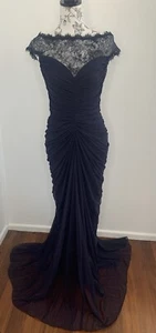 TADASHI SHOJI Womens Navy Blue Stretch Formal Wedding Bridesmaid Dress Size S - Picture 1 of 16