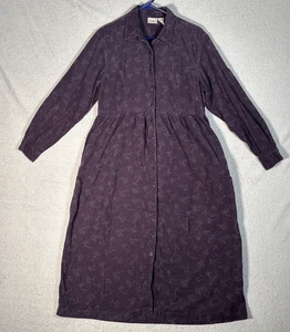 VNTG LL Bean Petite 10 Long Sleeve Ribbed Corduroy Midi Dress Prairie Eggplant - Picture 1 of 16