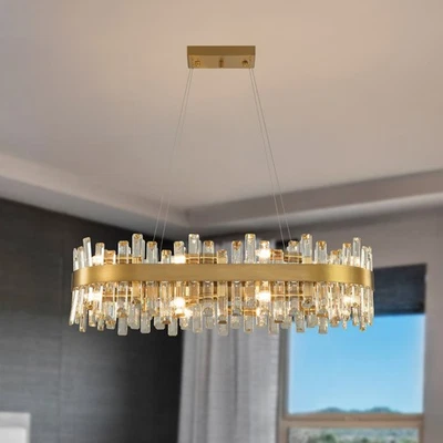 35" Modern Oval K9 Crystal Chandelier for Dining Room Gold Dimmable Chandelier - Image 1 of 4