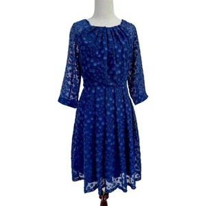 Anthropologie Eva Franco Clipdot Kleid Größe 4 royalblau 3/4-Ärmel neu Etikett 158 $ - Bild 1 von 6