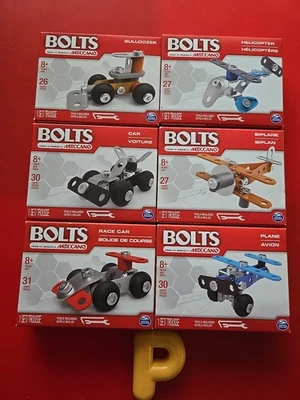 New!  Set Of 6 Bolts - Bulldozer • Car • Race Car • Helicopter • Biplane • Plane - Image 1 of 4
