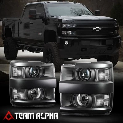 Fits 2015-2019 Silverado 3500HD [Black/Clear] Crystal Corner Projector Headlight - Image 1 of 4