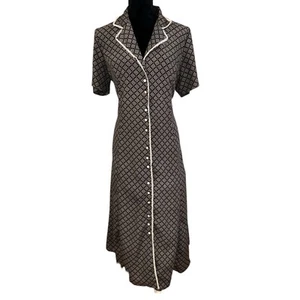 Vintage JoRo 80s ShirtDress Size 14 A-Line Black White Paisley Lace Trim - Picture 1 of 11