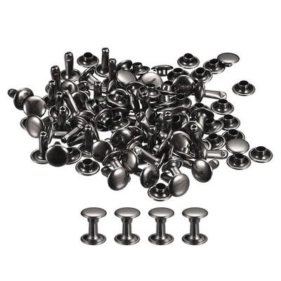 100 Ensembles Cuir Rivet 8mm Double Capuchon 10mm Haut Chaussure Gun-Black - Photo 1/4
