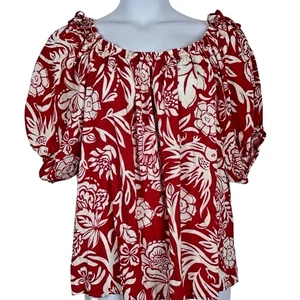 Knox Rose Neu mit Etikett rot weiß Blumen Top XXL Ballonärmel Schulter zum Binden Cottagecore - Bild 1 von 11
