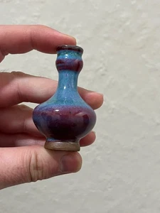 Chinesische antike Porzellan Vase Qing Dynastie 19. Jahrhundert Jun Ware Miniatur - Bild 1 von 14
