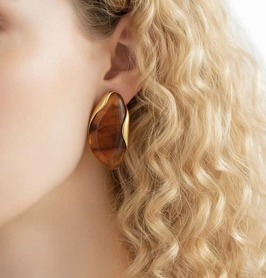 Pendientes ámbar arte museo retro translúcidos irregulares boho oro báltico de colección Foto 1 de 4