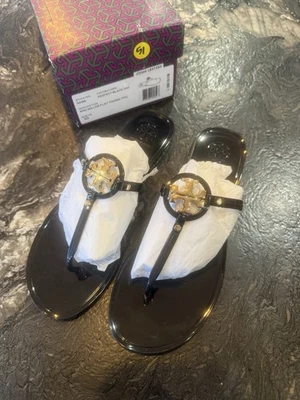 Sandalias Tory Burch Mini Miller planas de gelatina para mujer EE. UU. 10 M negras nuevas con etiquetas Foto 1 de 4