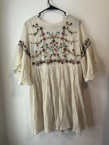 Altar'd State Floral Embroidered Dress Bell Sleeve Knee Length Ivory Size XS - Picture 1 of 5