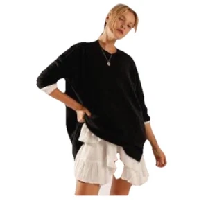 Free People Damen Phoebe weicher stretchiger Pullover Pulli Oversize Oberteil schwarz M - Bild 1 von 14