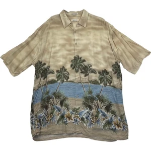Pierre Cardin Hawaiian Shirt Palm Tree Beach Print Rayon Beige Mens XL - Picture 1 of 6