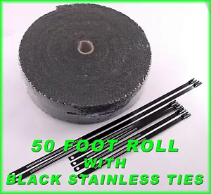 KIT DE ENVOLTURA DE ESCAPE NEGRO 4 CILINDROS GRUESO 1/8" X 2 X 50 ROLLO Y LAZOS DE BLOQUEO SS NEGROS - Imagen 1 de 1