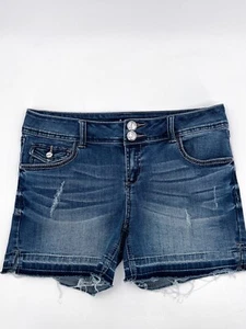 INC Shorts Womens 6 Blue Denim Distressed Cutoff Slit Embellished Hotpants Aztec - Picture 1 of 10