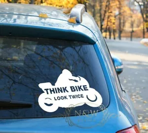 Think Bike Look Twice Car Van Window Vinyl Decal Sticker Safety Sign Decor - Picture 1 of 3