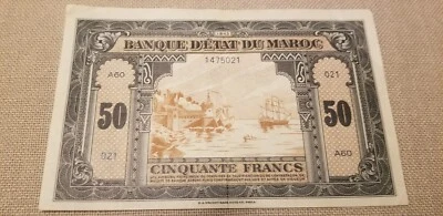 Morocco 50 Francs 1943 Beautiful Large Note - Image 1 of 4