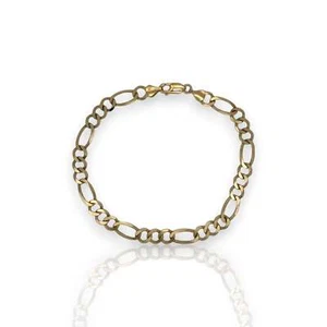 10K Fully Solid Figaro Link Anklet - 10K Yellow Gold - Picture 1 of 10