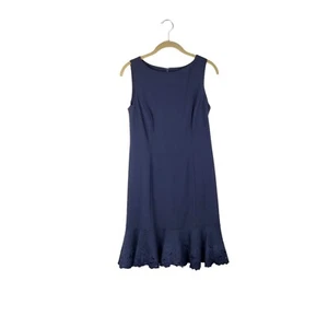 Talbots RSVP Flounce Sheath Dress Navy Blue Embroidered Eyelet Cutout Size 2P - Picture 1 of 9