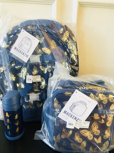 Pottery Barn Kinder großer Rucksack Schmetterlinge Navy Gold Folie Lunchbox Flasche Neu - Bild 1 von 8