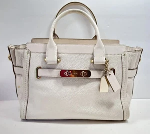 Coach Swagger 20 Pebble Leather Satchel 36235 Handbag Purse Ivory - Picture 1 of 11