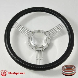 15.5" Billet Banjo Steering Wheel Carbon Vinyl Full Wrap Chevy GMC Ford W/Horn - Foto 1 di 11