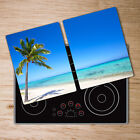 Glas-Herdabdeckplatte Ceranfeldabdeckung 2x40x52 Zweiteilig Tropischer Strand