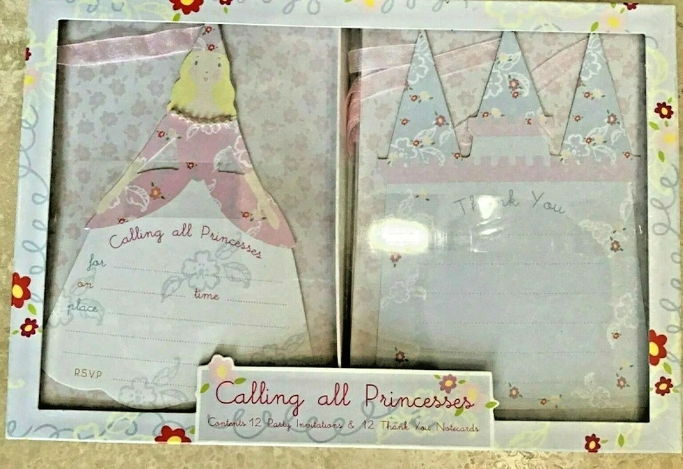 MERI MERI INVITATIONS AND THANK YOU NOTES CALLING ALL PRINCESSES (12) NIB - Image 1 of 1