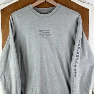 VINTAGE Abercrombie Fitch Shirt Mens Medium Gray Long Sleeve Distressed y2k Logo - Picture 1 of 10