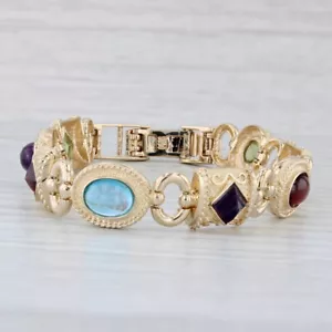 Ornate Gemstone Bracelet 14k Gold 7.25" Peridot Amethyst Garnet Topaz Citrine - Picture 1 of 9