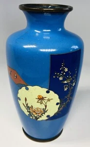 Antique 19th Century Japanese Cloisonne Floral Blue Vase 5" - Picture 1 of 9
