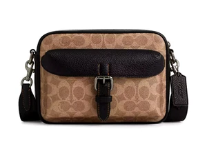 COACH CW217 Warner Crossbody Bag Signature Canvas Unisex Tan/Black NEW🎀NWT🎁NIP - Picture 1 of 14