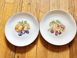 2  BOHEMIA CZECH  Porcelain Plate Bowl HAND PAINTED Peaches Cherries Vintage Lot - Picture 1 of 3