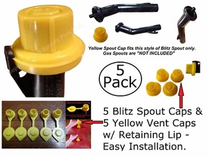 10pcs total NEW Combo Pk 5 BLITZ Yellow Spout Caps +5 YELLOW GAS CAN VENT CAPS - Picture 1 of 12