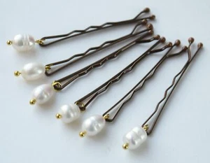 12 große Süßwasser Reisperlen Haarnadeln in Gold - Bild 1 von 4