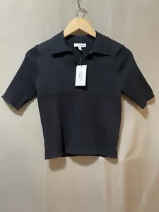 NWT Calvin Klein Jeans Women Collared Short Sleeve Rib Knit Sweater Size S Black - Picture 1 of 11
