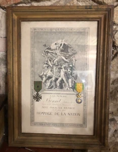 beau diplome avec insigne medaille encadre hommage de la nation ww1 - Imagen 1 de 6
