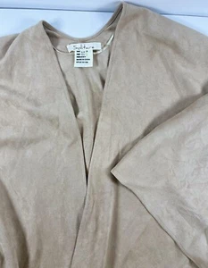 SOLITAIRE  ANTHROPOLOGIE Faux Suede Open Front Fringe Poncho Sz S/M 15-1159 Cozy - Picture 1 of 7