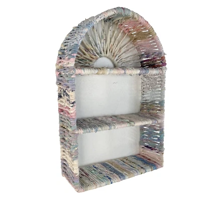 Rag Wrapped Wall Display Shelf Coiled Fabric Cottage Core BOHO Handcrafted 19x12 - Image 1 of 4