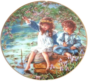 Placa Coleccionista Patience Fishing Boy Girl Reco International Vintage 1991 - Imagen 1 de 2