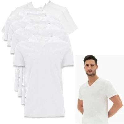 6 Pezzi Maglia t-shirt uomo collo a V 100% Cotone Naturale intimo manica corta - Immagine 1 di 2