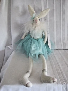 Bella Lux Bunny Ballerina Plush Shelf Sitter Aqua Tutu 24" Tall NOS - Imagen 1 de 7
