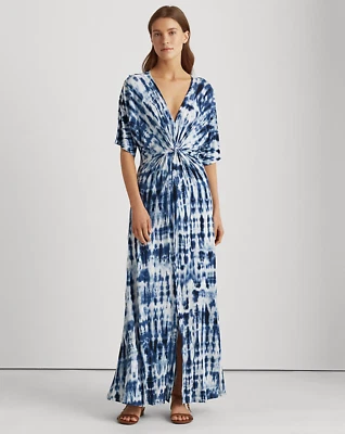 Lauren Ralph Lauren Women Blue Multi Tie-Dye Linen Blend Dress Size S NWT 155$ - Image 1 of 4